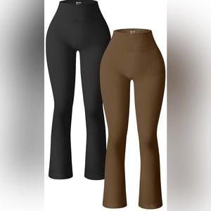 OQQ Women’s 2 Piece High Waist Flare Leggings Size Medium Black And Coffee NEW